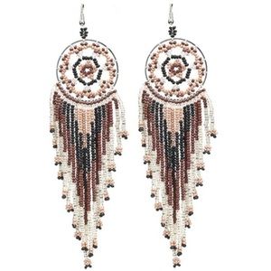 Betsey Johnson Rare Boho Japan Seed Dream Catcher Beaded Earrings